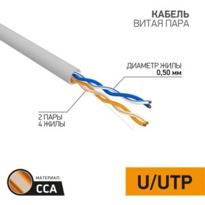Кабель витая пара U/UTP кат.5E 2х2х24AWG solid CCA PVC сер. (м) PROCONNECT 01-0022-3 оптом купить цена