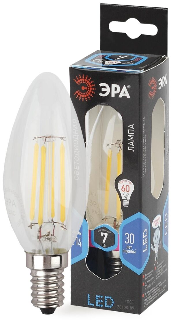 Лампочка светодиодная ЭРА F-LED B35-7W-840-E14 Е14 / Е14 7Вт филамент свеча нейтральный белый свет купить оптом недорого