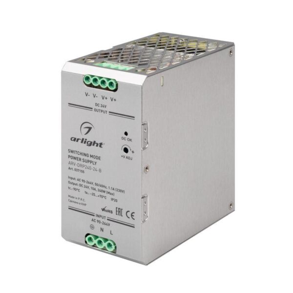 Блок питания ARV-DRP240-24-B 24В 10А 240Вт PFC IP20 металл Arlight 037155 оптом купить цена