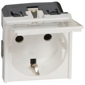 Розетка 1-м СП 2мод. Mosaic 16А IP41 антибактер. 2P+E с заземл. с крышкой безвинтов. клеммы механизм бел. Leg 077219 оптом купить цена