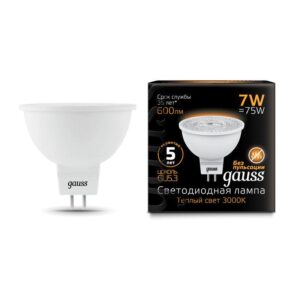 Лампа светодиодная Black 7Вт MR16 софит 3000К тепл. бел. GU5.3 600лм GAUSS 101505107 оптом купить цена