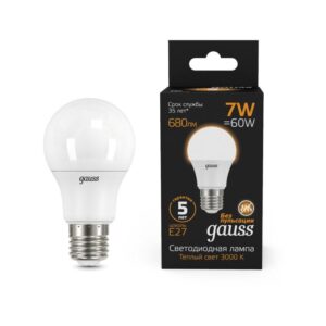 Лампа светодиодная Black 7Вт A60 грушевидная 3000К тепл. бел. E27 680лм GAUSS 102502107 оптом купить цена