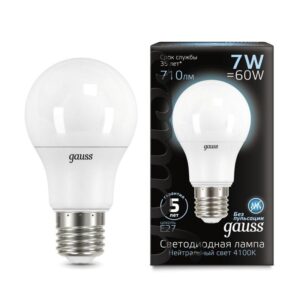 Лампа светодиодная Black 7Вт A60 грушевидная 4100К нейтр. бел. E27 710лм GAUSS 102502207 оптом купить цена
