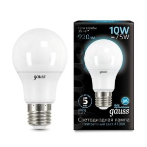 Лампа светодиодная Black 10Вт A60 грушевидная 4100К нейтр. бел. E27 920лм GAUSS 102502210 оптом купить цена