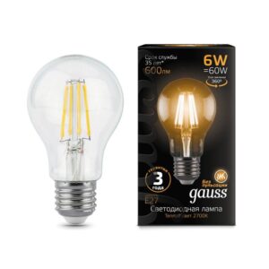 Лампа светодиодная филаментная Black Filament 6Вт A60 грушевидная 2700К тепл. бел. E27 600лм GAUSS 102802106 оптом купить цена