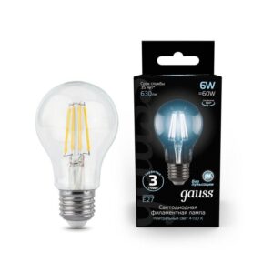 Лампа светодиодная филаментная Black Filament 6Вт A60 грушевидная 4100К нейтр. бел. E27 630лм GAUSS 102802206 оптом купить цена
