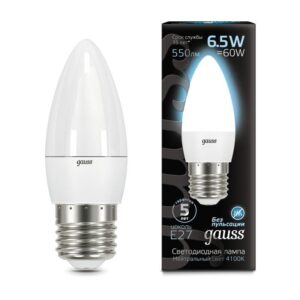 Лампа светодиодная Black 6.5Вт свеча 4100К нейтр. бел. E27 550лм GAUSS 103102207 оптом купить цена