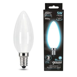 Лампа светодиодная филаментная Black Filament 5Вт свеча матовая 4100К нейтр. бел. E14 450лм GAUSS 103201205 оптом купить цена