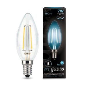 Лампа светодиодная филаментная Black Filament 7Вт свеча 4100К нейтр. бел. E14 580лм GAUSS 103801207 оптом купить цена