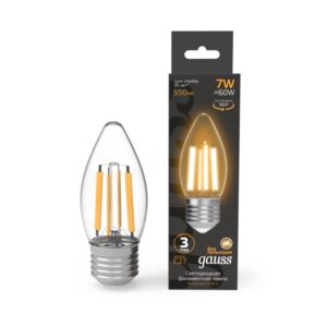 Лампа светодиодная филаментная Black Filament 7Вт свеча 2700К тепл. бел. E27 550лм GAUSS 103802107 оптом купить цена