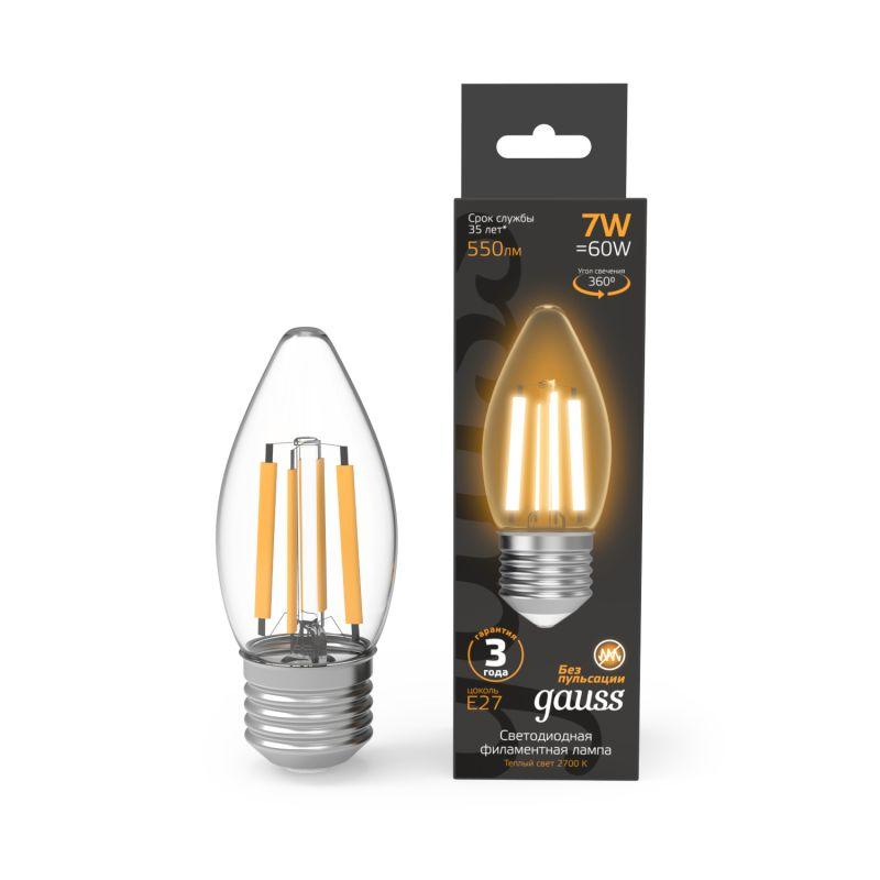 Лампа светодиодная филаментная Black Filament 7Вт свеча 2700К тепл. бел. E27 550лм GAUSS 103802107 купить оптом выгодно Лампа светодиодная филаментная Black Filament 7Вт свеча 2700К тепл. бел. E27 550лм GAUSS 103802107 оптом купить цена