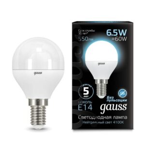 Лампа светодиодная Black 6.5Вт P45 шар 4100К нейтр. бел. E14 550лм GAUSS 105101207 оптом купить цена