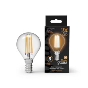 Лампа светодиодная филаментная Black Filament 13Вт P45 шар 2700К тепл. бел. E14 1100лм GAUSS 105801113 оптом купить цена