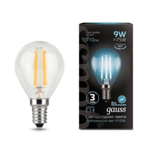Лампа светодиодная филаментная Black Filament 9Вт P45 шар 4100К нейтр. бел. E14 710лм GAUSS 105801209 оптом купить цена