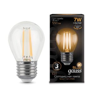 Лампа светодиодная филаментная Black Filament 7Вт P45 шар 2700К тепл. бел. E27 550лм GAUSS 105802107 оптом купить цена