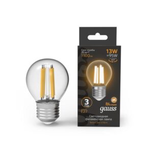 Лампа светодиодная филаментная Black Filament 13Вт P45 шар 2700К тепл. бел. E27 1100лм GAUSS 105802113 оптом купить цена