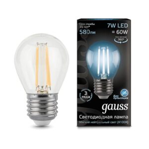 Лампа светодиодная филаментная Black Filament 7Вт P45 шар 4100К нейтр. бел. E27 580лм GAUSS 105802207 оптом купить цена