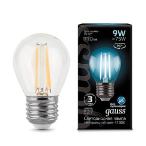 Лампа светодиодная филаментная Black Filament 9Вт P45 шар 4100К нейтр. бел. E27 710лм GAUSS 105802209 оптом купить цена