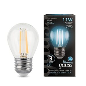 Лампа светодиодная филаментная Black Filament 11Вт P45 шар 4100К нейтр. бел. E27 830лм GAUSS 105802211 оптом купить цена