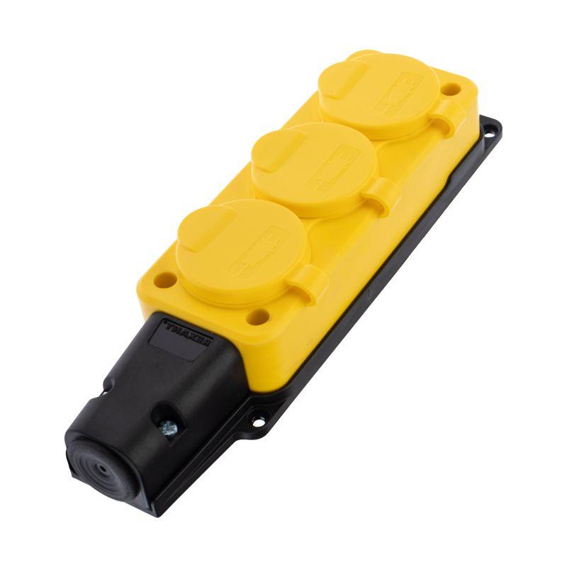 Розетка штепсельная трехместная влагозащищенная с заземл. 16А IP54 каучук желт. Rexant 111-126 купить оптом выгодно Розетка штепсельная трехместная влагозащищенная с заземл. 16А IP54 каучук желт. Rexant 111-126 оптом купить цена