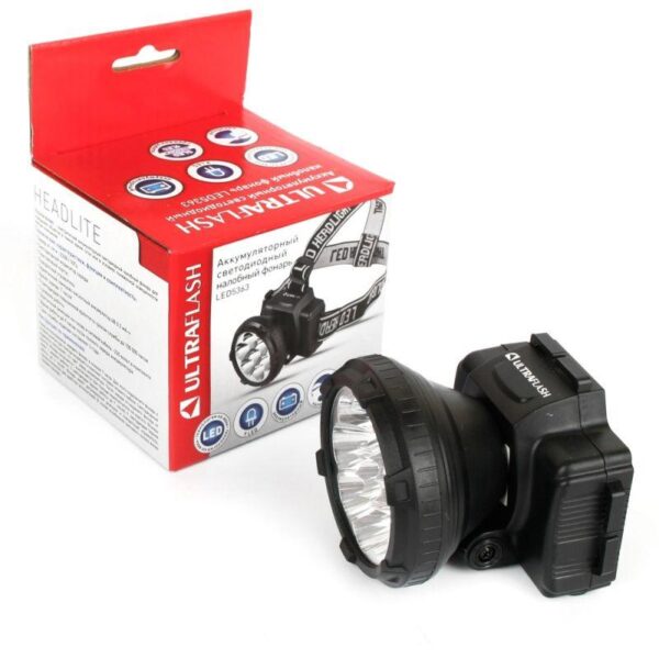 Фонарь аккумуляторный налобный LED5363 9LED 2 режима 220В пластик. черн. (бокс) Ultraflash 11257 оптом купить цена