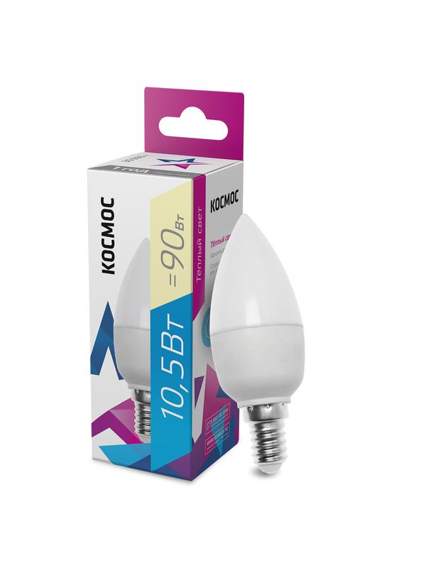 Лампа светодиодная 10.5Вт свеча 3000К тепл. бел. E14 220В КОСМОС LkecLED10.5wCNE1430 купить оптом выгодно Лампа светодиодная 10.5Вт свеча 3000К тепл. бел. E14 220В КОСМОС LkecLED10.5wCNE1430 оптом купить цена