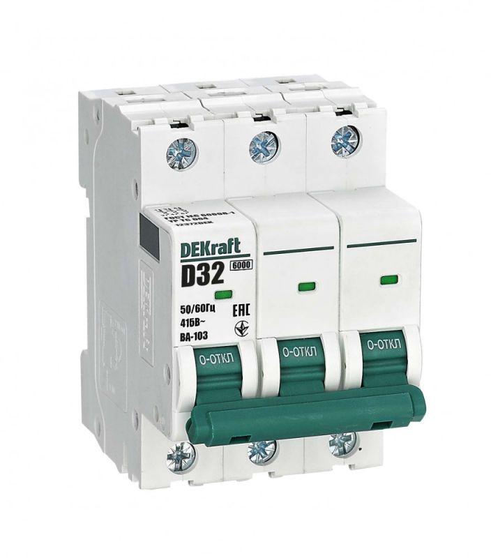 Выключатель автоматический модульный 3п D 32А 6кА ВА-103 DEKraft 12372DEK купить оптом выгодно Выключатель автоматический модульный 3п D 32А 6кА ВА-103 DEKraft 12372DEK оптом купить цена