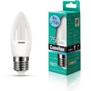 Лампа светодиодная LED8-C35/845/E27 8Вт свеча 4500К бел. E27 750лм 170-265В Camelion 12390 оптом купить цена