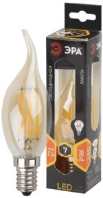 Лампочка светодиодная ЭРА F-LED BXS-7W-827-E14 gold E14 / Е14 7Вт филамент свеча на ветру теплый белый свет купить оптом недорого