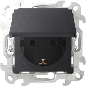 Розетка 1-м СП Simon 24 16А IP44 2P+E Push&Go механизм графит Simon 2420448-038 оптом купить цена