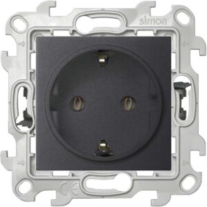 Розетка 1-м СП Simon 24 16А IP20 2P+E Push&Go без защ. шторок механизм графит Simon 2420434-038 оптом купить цена
