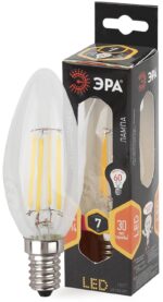 Лампочка светодиодная ЭРА F-LED B35-7W-827-E14 Е14 / Е14 7Вт филамент свеча теплый белый свет купить оптом недорого