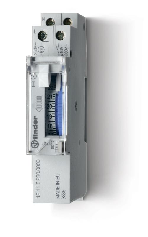 Реле времени механическое суточное 16А 230В AC 1NO 17.6мм монтаж на рейку 35мм резервн. источник питания IP20 FINDER 121182300000 купить оптом выгодно Реле времени механическое суточное 16А 230В AC 1NO 17.6мм монтаж на рейку 35мм резервн. источник питания IP20 FINDER 121182300000 оптом купить цена