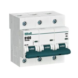 Выключатель автоматический модульный 3п D 100А 10кА ВА-201 DEKraft 13021DEK оптом купить цена