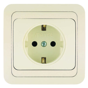 Розетка 1-м СП Mimoza 16А IP20 с заземл.керамика крем./крем. Makel 25008 оптом купить цена