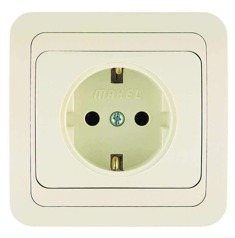 Розетка 1-м СП Mimoza 16А IP20 с заземл.керамика крем./крем. Makel 25008 купить оптом выгодно Розетка 1-м СП Mimoza 16А IP20 с заземл.керамика крем./крем. Makel 25008 оптом купить цена