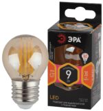 Лампочка светодиодная ЭРА F-LED P45-9W-827-E27 gold E27 / Е27 9Вт филамент шар золотистый теплый белый свет купить оптом недорого