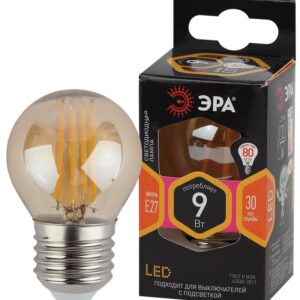 Лампочка светодиодная ЭРА F-LED P45-9W-827-E27 gold E27 / Е27 9Вт филамент шар золотистый теплый белый свет купить оптом недорого