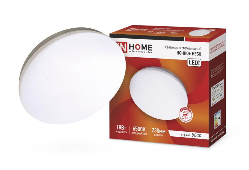 Светильник светодиодный DECO Ночное небо 18Вт 6500К 1170лм 230В 230х55мм IN HOME 4690612033495 купить оптом выгодно Светильник светодиодный DECO Ночное небо 18Вт 6500К 1170лм 230В 230х55мм IN HOME 4690612033495 оптом купить цена