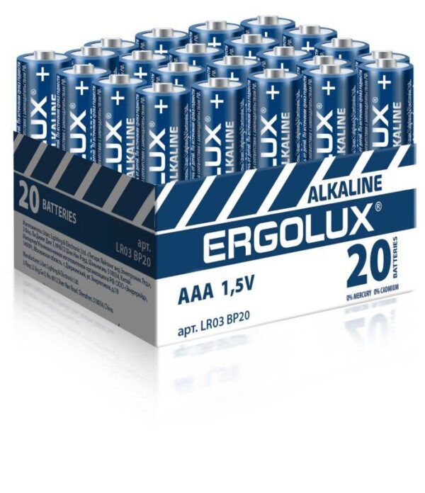 Элемент питания алкалиновый AAA/LR03 1.5В Alkaline BP-20 ПРОМО (уп.20шт) Ergolux 14674 оптом купить цена
