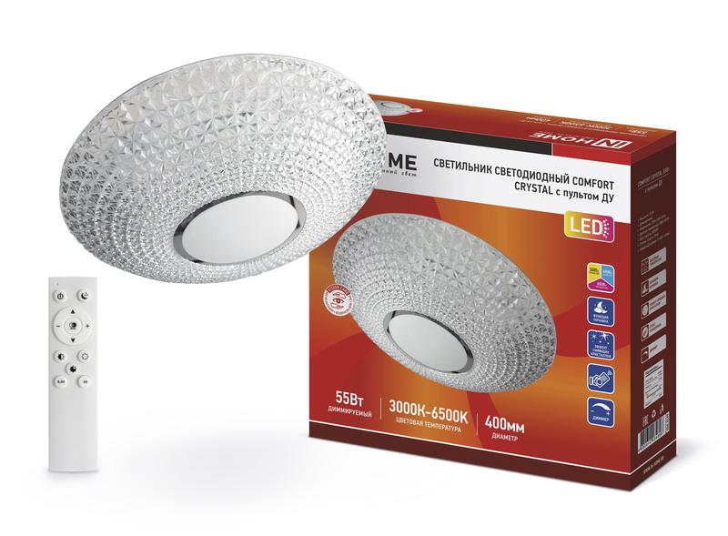 Светильник светодиодный COMFORT CRYSTAL 55Вт 230В 3000-6500К 4400лм 400х100мм с пультом ДУ IN HOME 4690612034898 купить оптом выгодно Светильник светодиодный COMFORT CRYSTAL 55Вт 230В 3000-6500К 4400лм 400х100мм с пультом ДУ IN HOME 4690612034898 оптом купить цена