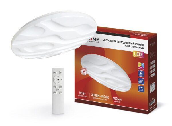 Светильник светодиодный COMFORT WAVE 55Вт 230В 3000-6500К 4400лм 400х70мм с пультом ДУ IN HOME 4690612034911 оптом купить цена