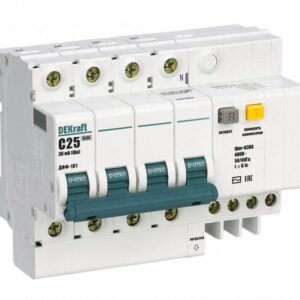 Выключатель автоматический дифференциального тока 4п C 25А 30мА тип AC 4.5кА ДИФ-101 6.5мод DEKraft 15022DEK оптом купить цена
