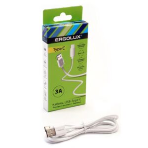 Кабель USB-Type C 3А 1.2м зарядка + передача данных бел. (коробка) ERGOLUX 15095 оптом купить цена