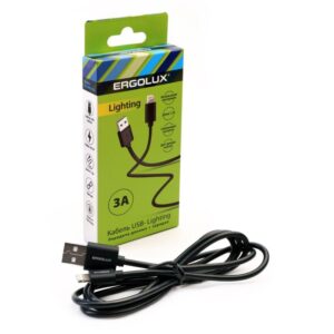 Кабель USB-Lightning 3А 1.2м зарядка + передача данных черн. (коробка) ERGOLUX 15096 оптом купить цена