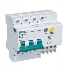 Выключатель автоматический дифференциального тока 4п (3P+N) C 16А 30мА тип AC ДИФ-101 со встроен. защитой от сверхтоков DEKraft 15184DEK оптом купить цена
