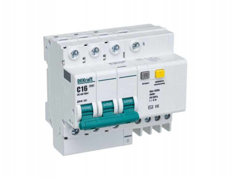 Выключатель автоматический дифференциального тока 4п (3P+N) C 16А 30мА тип AC ДИФ-101 со встроен. защитой от сверхтоков DEKraft 15184DEK купить оптом выгодно Выключатель автоматический дифференциального тока 4п (3P+N) C 16А 30мА тип AC ДИФ-101 со встроен. защитой от сверхтоков DEKraft 15184DEK оптом купить цена