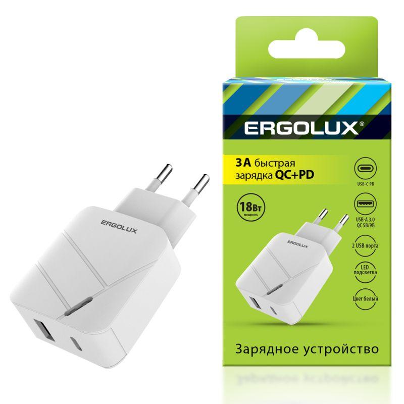 Адаптер сетевой 18Вт 1USB+1Type C 100-220В 5-9В/3А QC коробка бел. Ergolux 15252 купить оптом выгодно Адаптер сетевой 18Вт 1USB+1Type C 100-220В 5-9В/3А QC коробка бел. Ergolux 15252 оптом купить цена
