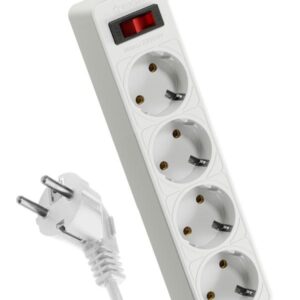 Удлинитель с сетевым фильтром 4х1.5м с заземл. 10А IP20 2.2кВт 3х0.75 с предохранителем с выкл. с индикатором сети КОСМОС FKsm1.5m-4g(W) оптом купить цена