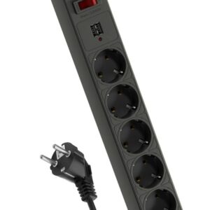 Удлинитель с сетевым фильтром 5х3м с заземл. 10А IP20 2.2кВт 2хUSB 3х0.75 с предохранителем КОСМОС FKsm3m-5g(B)USB оптом купить цена
